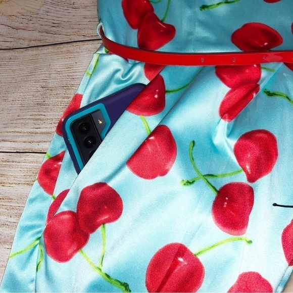 Teeze Me Blue and Red Cherry Strapless Dress Size 9 - Picture 5 of 12